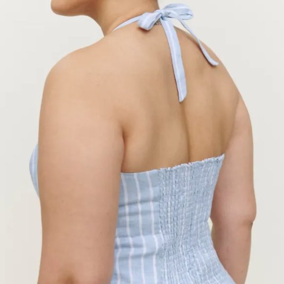 Reformation Jenna Linen Top in Mineral Stripe - Size 2 - Picture 3 of 6